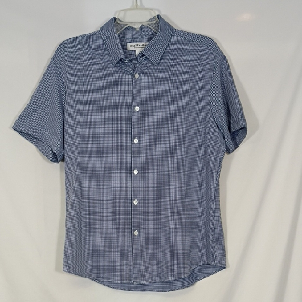 EUC Mizzen Main Shirt Mens Size Medium Trim Fit Blue And White Plaid Business
